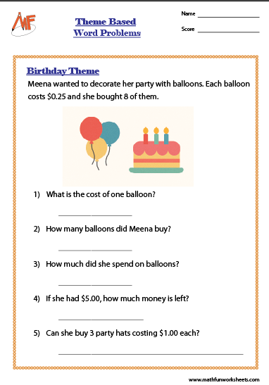 Money Word Problems Worksheets
