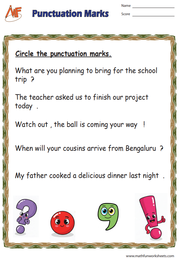 Punctuation Worksheets