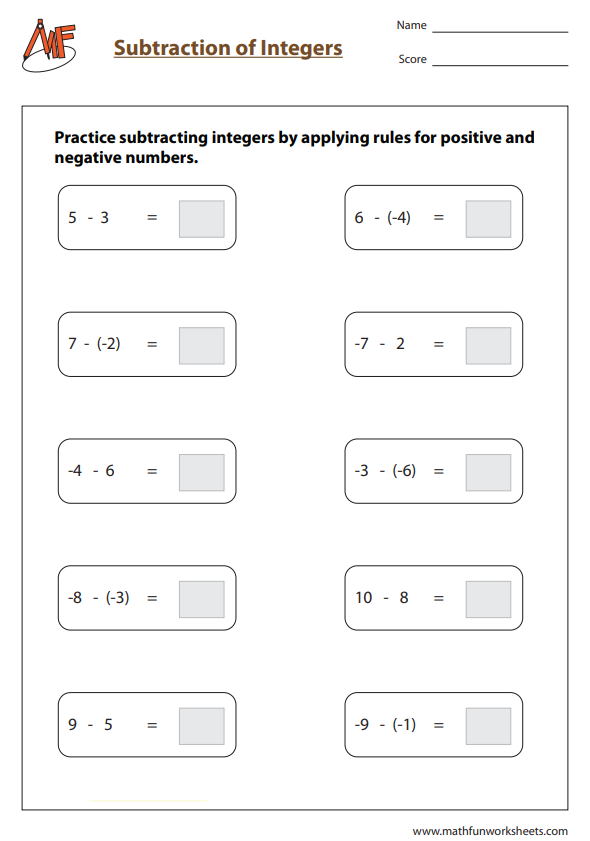 Integer Worksheets