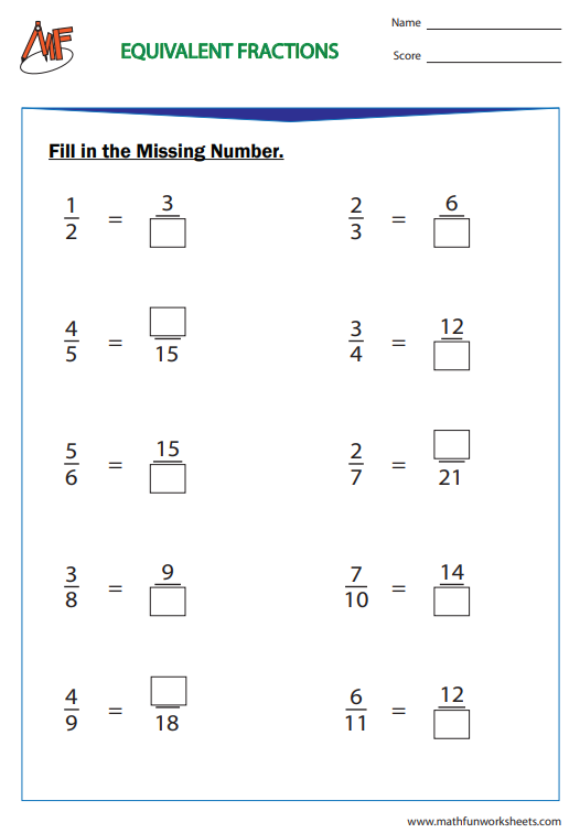 Equivalent Fractions Worksheets