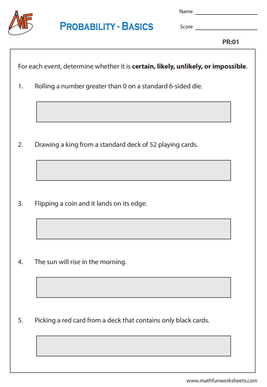 Probability Worksheets