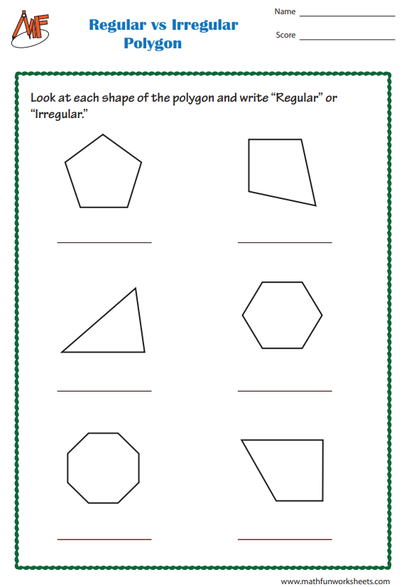 Regular/Irregular Polygon Worksheets