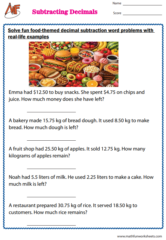 Decimal Word Problems Worksheets