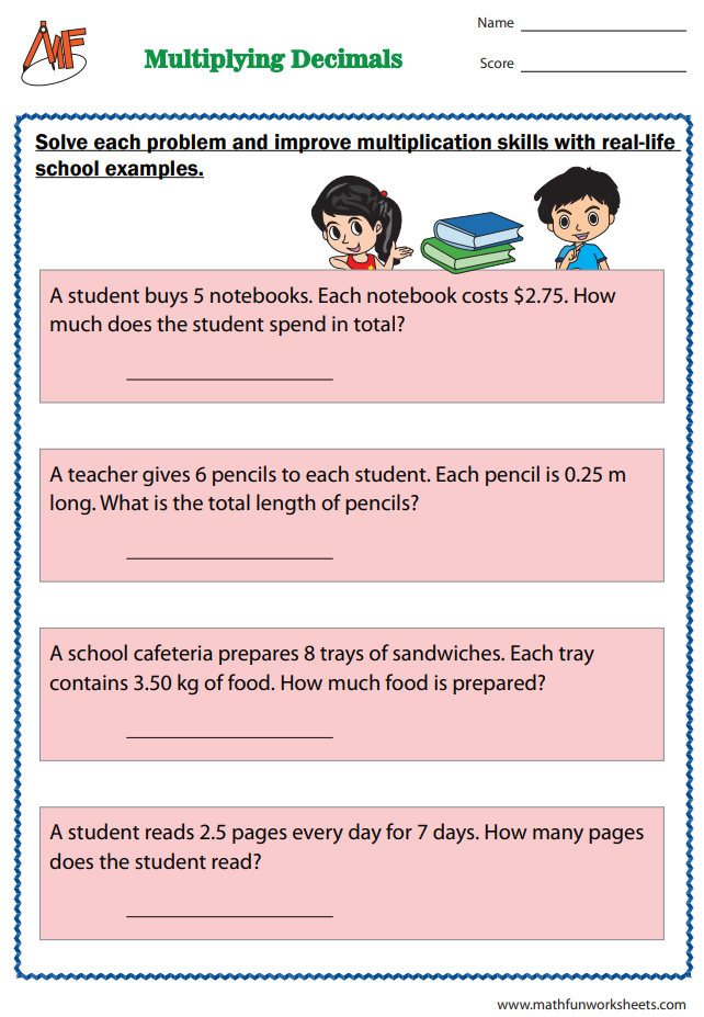 Decimal Word Problems Worksheets