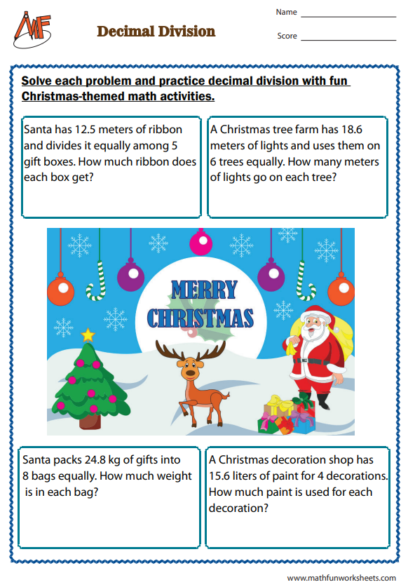 Decimal Word Problems Worksheets