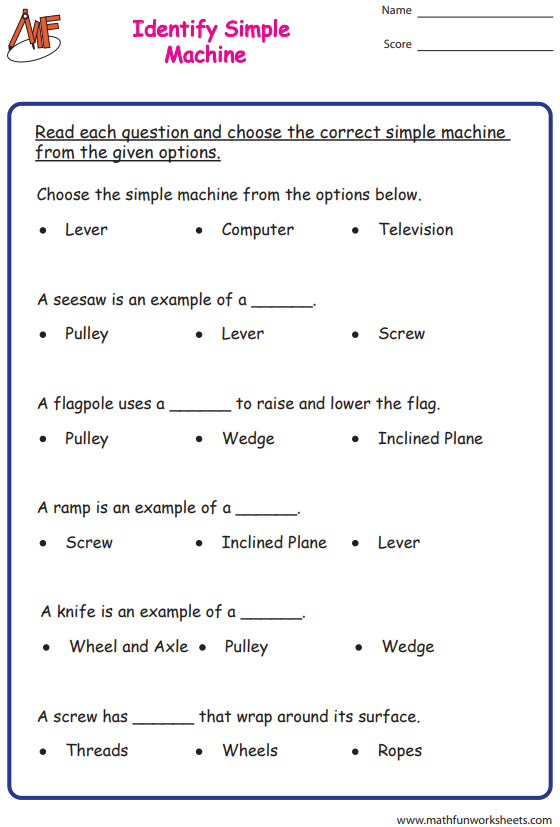 Simple Machines Worksheets