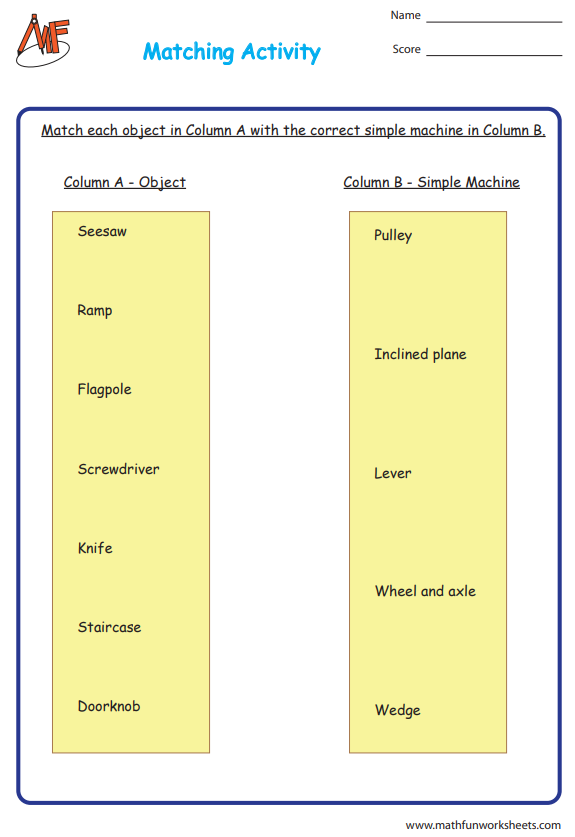 Simple Machines Worksheets
