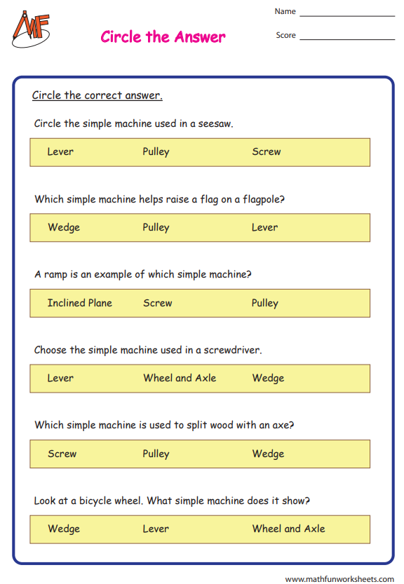 Simple Machines Worksheets