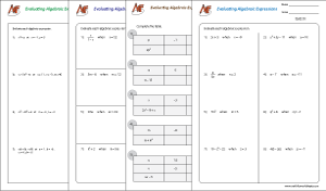 Evaluating Algebraic Expression Worksheets